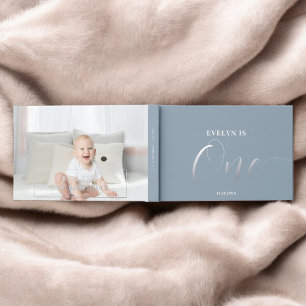 Photo 1st Birthday Script Blue Guest Book
