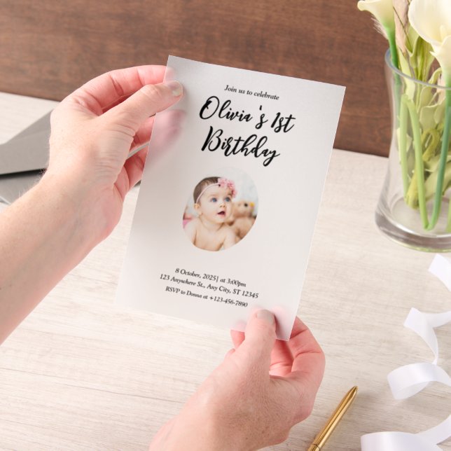 Photo 1st Birthday  Vellum Invitations (Handheld)