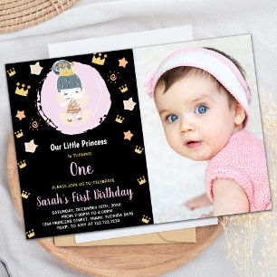 Photo 1st Black Our Little Princess Birthday Invitation