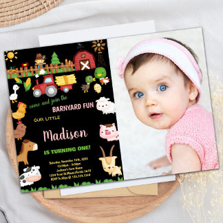 Photo 1st Farm Barnyard birthday invitations