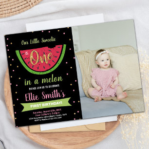 Photo 1st Green Watermelon Birthday Invitation