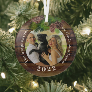 Photo 2022 Rustic Pinecone Keepsake Custom Glass Tree Decoration