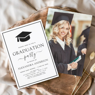 Photo 2024 Graduation Party Elegant Black White In Invitation