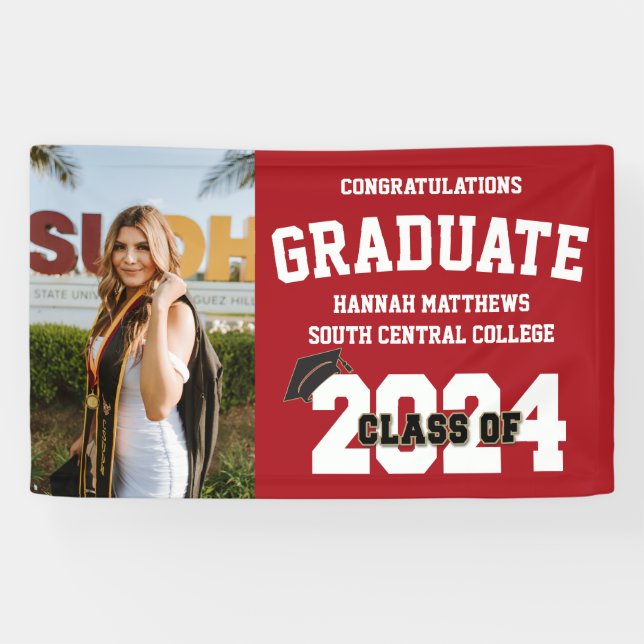 Photo 2024 Red Graduation Banner With Cap (Horizontal)