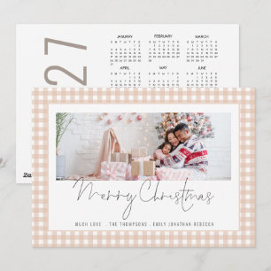 Photo 2027 Calendar cream Gingham Merry Christmas Holiday Card