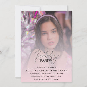 Photo 20th birthday invitation Pink Shadow Girly