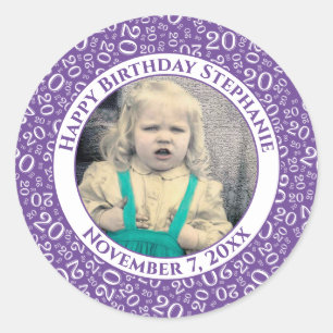 Photo 20th Random Number Pattern Purple/White Classic Round Sticker