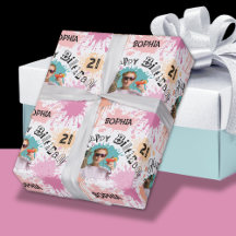 Photo 21st Birthday Pink Peach Paint Splatters