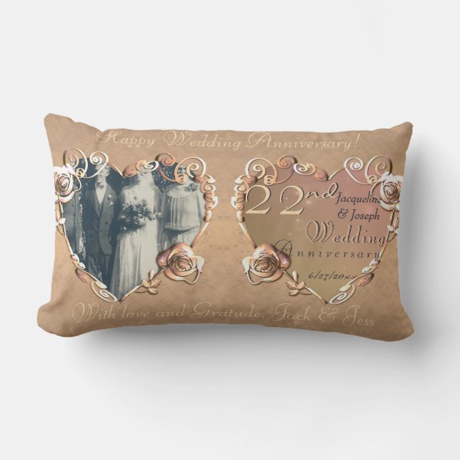 Photo 22nd Wedding Anniversary Coppery Rose  Lumbar Cushion (Front)