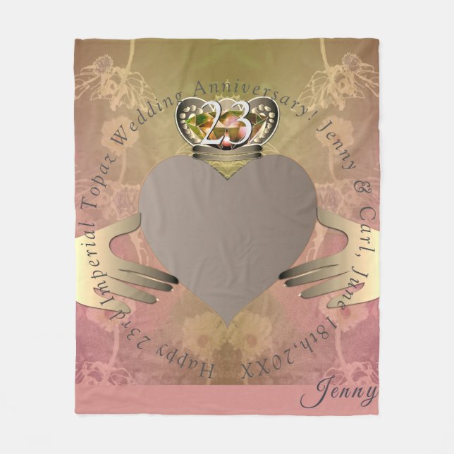 Photo 23rd Wedding Anniversary Claddagh Topaz Fleece Blanket (Front)
