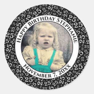 Photo 25th Random Number Pattern Black/White Classic Round Sticker