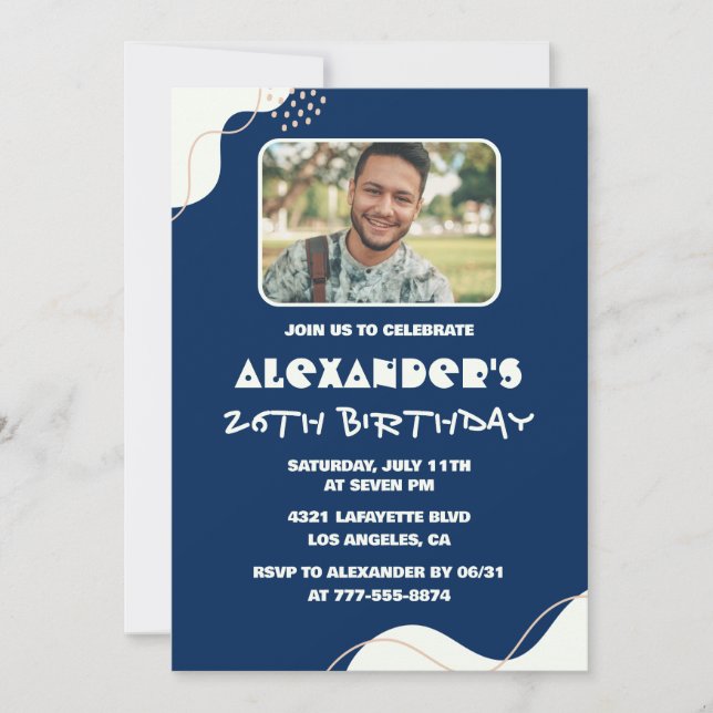 Photo 26th birthday invitations Men Simple navy (Front)