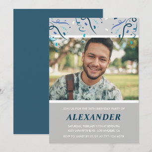 Photo 28th birthday invitations him  Blue Confetti