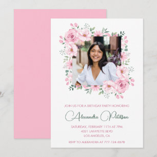 Photo 28th birthday invitations Pink Floral