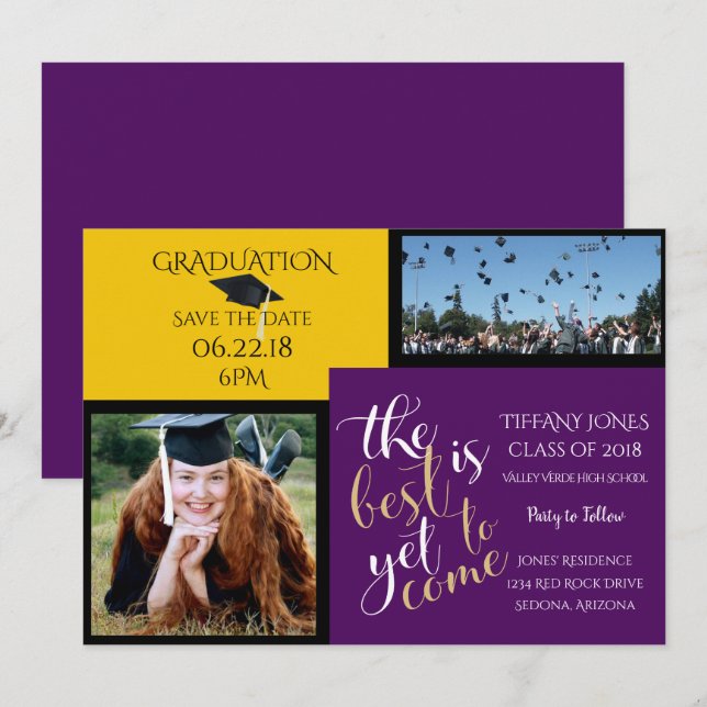 PHOTO 2 FRAME and CHOOSE YOUR COLOR Graduation Invitation (Front/Back)