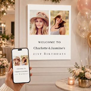 Photo 2 persons birthday modern welcome poster