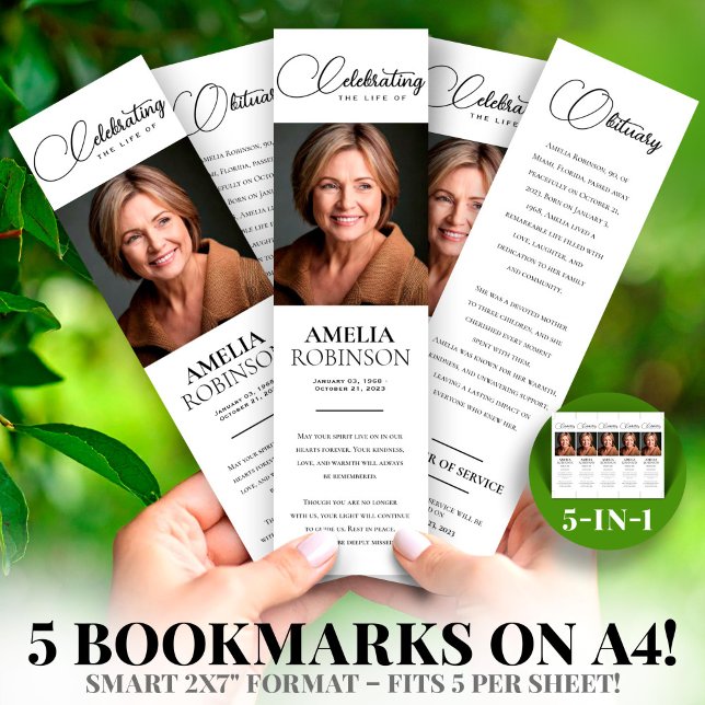 Photo 2x7" DIY Elegant Funeral Bookmark Template  (Foto 2x7" DIY Elegant Funeral Bookmark Template)