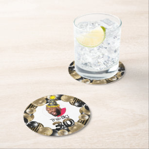 Photo 30th Birthday Funny Round Paper Coaster