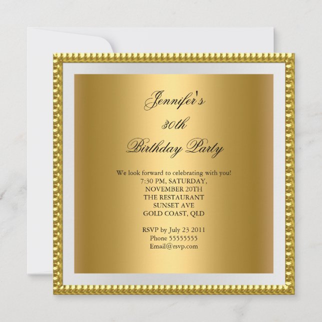 Photo 30th Birthday Party Elegant Gold White Invitation (Front)