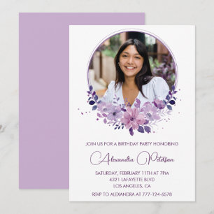 Photo 31st birthday invitation Purple Floral