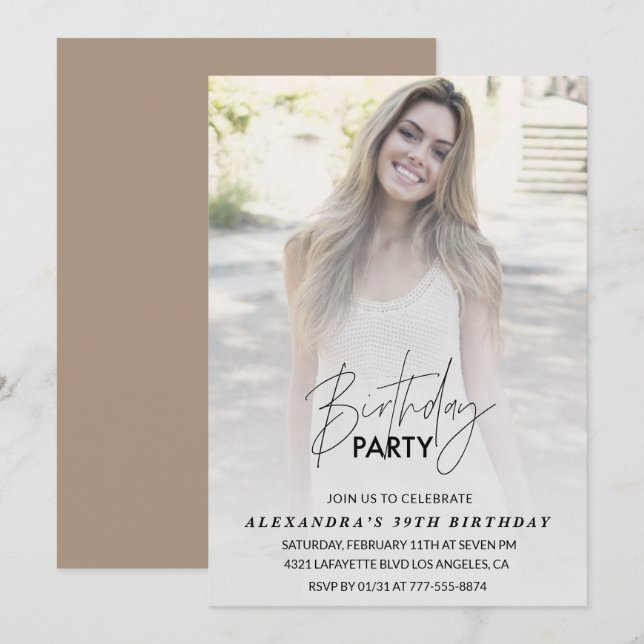 Photo 39th birthday invitation Birthday Party (Front/Back)