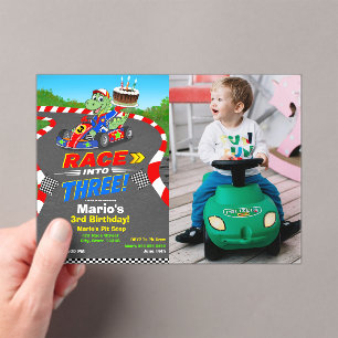 Photo 3rd Birthday Dinosaur Race Car Ready Set  Acrylic Invitations
