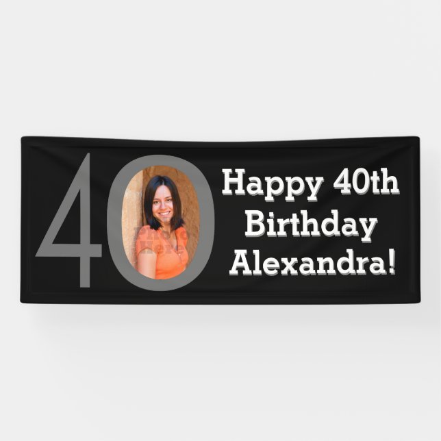 Photo 40th Birthday Party Banner Black and White (Horizontal)