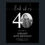 Photo 40th Birthday Welcome Sign | Look Who's 40<br><div class="desc">Welcome guests to your 40th birthday celebration with this stunning editable welcome sign. Featuring a sleek, customizable layout, this template allows you to easily add your own photo and personalize the text, making it a perfect addition to your milestone 40th birthday decor. Ideal for entryways or as a party focal...</div>