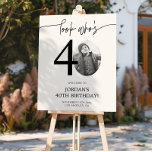 Photo 40th Birthday Welcome Sign | Look Who's 40<br><div class="desc">Welcome guests to your 40th birthday celebration with this stunning editable welcome sign. Featuring a sleek, customizable layout, this template allows you to easily add your own photo and personalize the text, making it a perfect addition to your milestone 40th birthday decor. Ideal for entryways or as a party focal...</div>