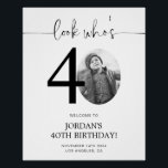 Photo 40th Birthday Welcome Sign | Look Who's 40<br><div class="desc">Welcome guests to your 40th birthday celebration with this stunning editable welcome sign. Featuring a sleek, customizable layout, this template allows you to easily add your own photo and personalize the text, making it a perfect addition to your milestone 40th birthday decor. Ideal for entryways or as a party focal...</div>