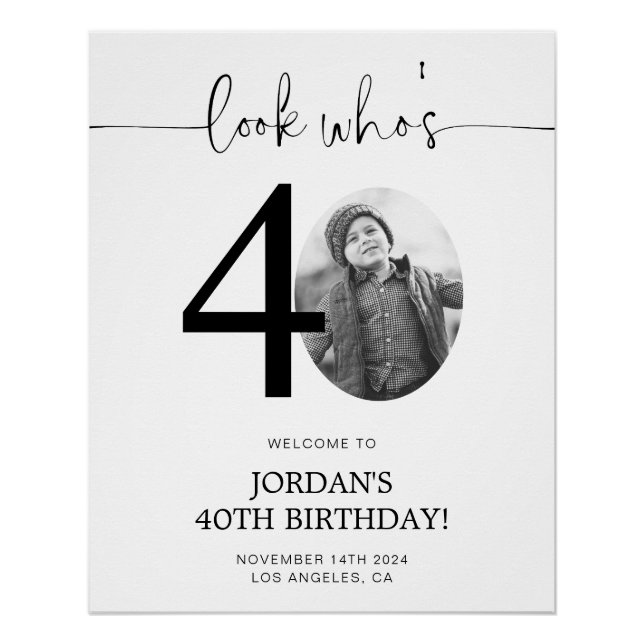 Photo 40th Birthday Welcome Sign | Look Who's 40 (Front)