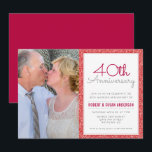 Photo 40th Wedding Anniversary Faux Red Glitter Invitation<br><div class="desc">This elegant 40th Wedding Anniversary celebration invitation features a vertical photo frame and is accented with ruby coloured faux glitter. Custom text allows you to add your invitation details.</div>