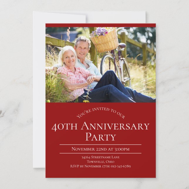 Photo 40th Wedding Anniversary Invitation (Front)
