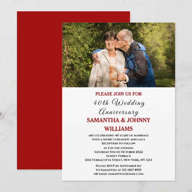 Photo 40th Wedding Anniversary Ruby Invitation (Front/Back)