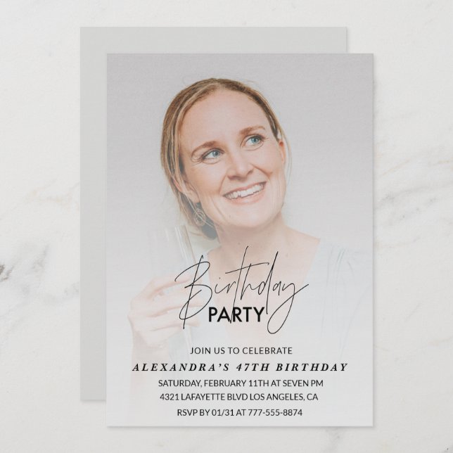 Photo 47th birthday invitation Birthday Party Grey (Front/Back)