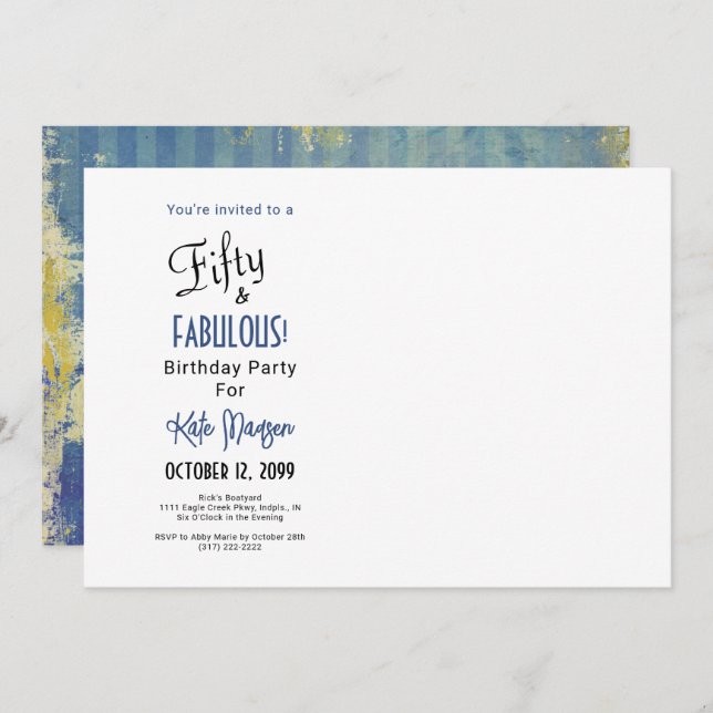 Photo 50 & FABULOUS 50th Birthday Party Blues Invitation (Front/Back)