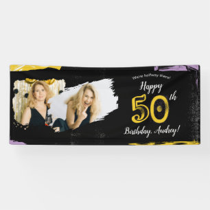 Photo 50th 60th Birthday Party Banner Black Gold