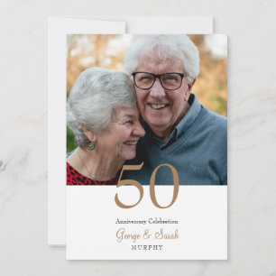 Photo 50th Anniversary Party Gold & White  Invitation