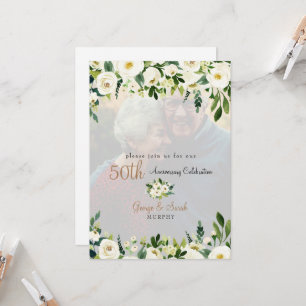 Photo 50th Anniversary Party White Floral  Invitation
