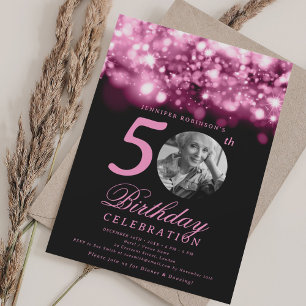 Photo 50th Birthday Blush Pink Midnight Glam Invitation