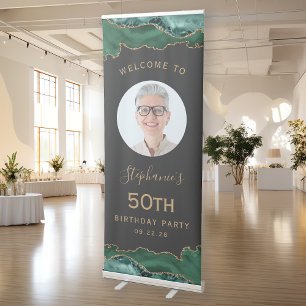 Photo 50th Birthday Emerald Green Agate Dark Retractable Banner