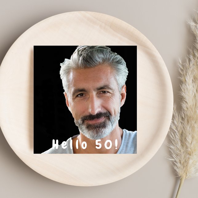 Photo 50th birthday party hello 50 guy black invitation (Creator Uploaded)