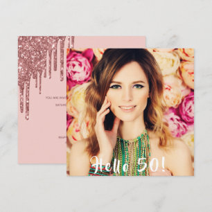 Photo 50th birthday party hello 50 rose gold drips invitation