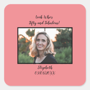 Photo 50th Birthday Pink Fifty Fabulous Square Sticker