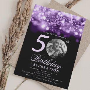Photo 50th Birthday Purple Midnight Glam  Invitation
