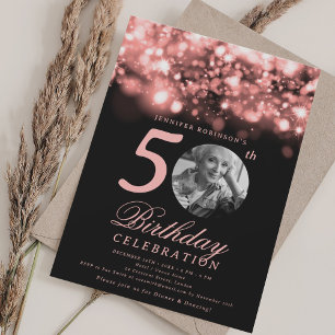 Photo 50th Birthday Rose Gold Midnight Glam  Invitation