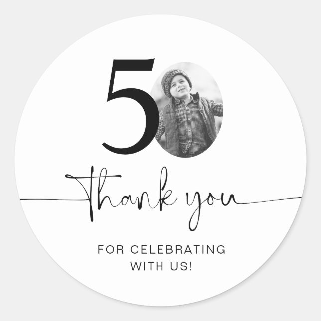 Photo 50th Birthday Thank You Classic Round Sticker (Front)