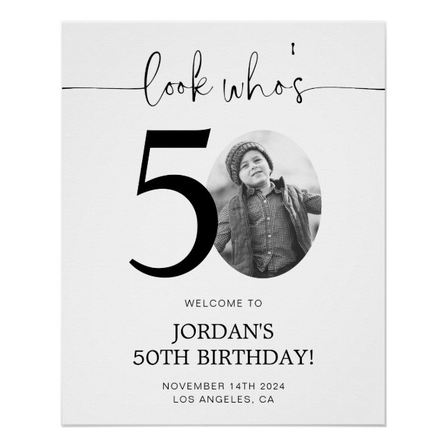 Photo 50th Birthday Welcome Sign | Look Who's 50 (Front)