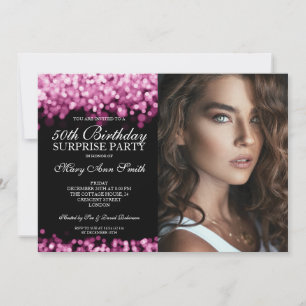 PHOTO 50th Surprise Birthday Rose Gold Lights Invitation