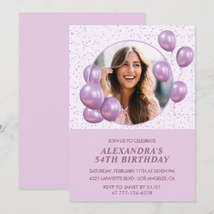 Photo 54th birthday invitations Balloons Purple